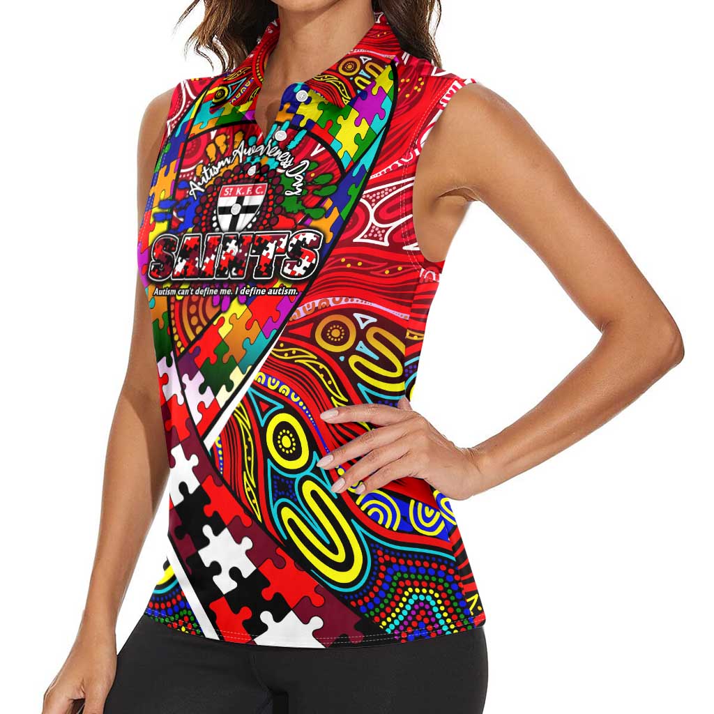 Autism Awareness Australia St Kilda Saints Women Sleeveless Polo Shirt Aboriginal Indigenous Art