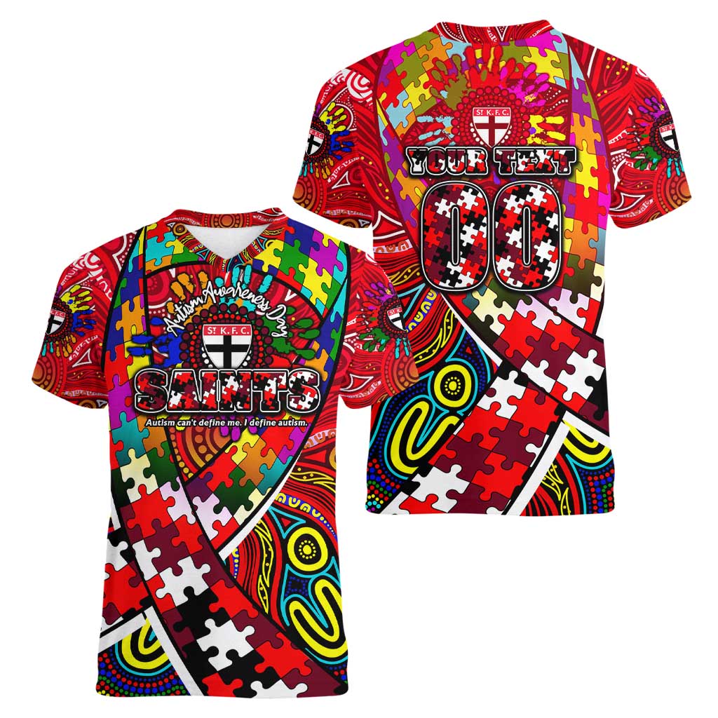 Autism Awareness Australia St Kilda Saints Women V-Neck T-Shirt Aboriginal Indigenous Art