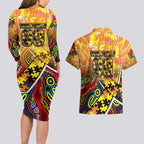 Autism Awareness Australia GWS Giants Couples Matching Long Sleeve Bodycon Dress and Hawaiian Shirt Aboriginal Indigenous Art