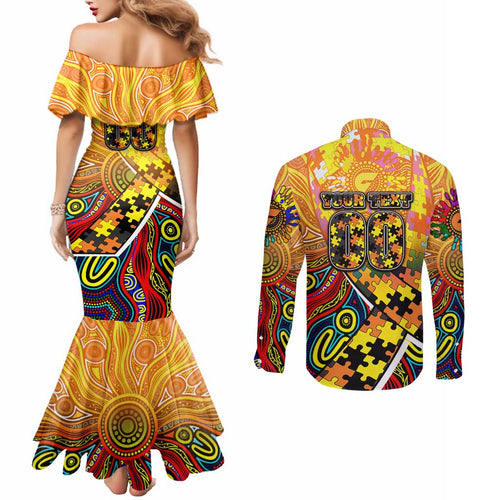 Autism Awareness Australia GWS Giants Couples Matching Mermaid Dress and Long Sleeve Button Shirt Aboriginal Indigenous Art
