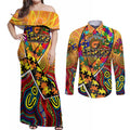 Autism Awareness Australia GWS Giants Couples Matching Off Shoulder Maxi Dress and Long Sleeve Button Shirt Aboriginal Indigenous Art