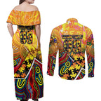 Autism Awareness Australia GWS Giants Couples Matching Off Shoulder Maxi Dress and Long Sleeve Button Shirt Aboriginal Indigenous Art