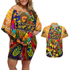 Autism Awareness Australia GWS Giants Couples Matching Off Shoulder Short Dress and Hawaiian Shirt Aboriginal Indigenous Art