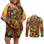 Autism Awareness Australia GWS Giants Couples Matching Off Shoulder Short Dress and Long Sleeve Button Shirt Aboriginal Indigenous Art