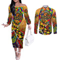 Autism Awareness Australia GWS Giants Couples Matching Off The Shoulder Long Sleeve Dress and Long Sleeve Button Shirt Aboriginal Indigenous Art