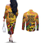Autism Awareness Australia GWS Giants Couples Matching Off The Shoulder Long Sleeve Dress and Long Sleeve Button Shirt Aboriginal Indigenous Art
