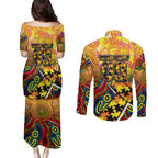 Autism Awareness Australia GWS Giants Couples Matching Puletasi and Long Sleeve Button Shirt Aboriginal Indigenous Art