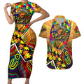 Autism Awareness Australia GWS Giants Couples Matching Short Sleeve Bodycon Dress and Hawaiian Shirt Aboriginal Indigenous Art