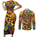 Autism Awareness Australia GWS Giants Couples Matching Short Sleeve Bodycon Dress and Long Sleeve Button Shirt Aboriginal Indigenous Art
