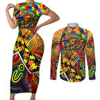 Autism Awareness Australia GWS Giants Couples Matching Short Sleeve Bodycon Dress and Long Sleeve Button Shirt Aboriginal Indigenous Art