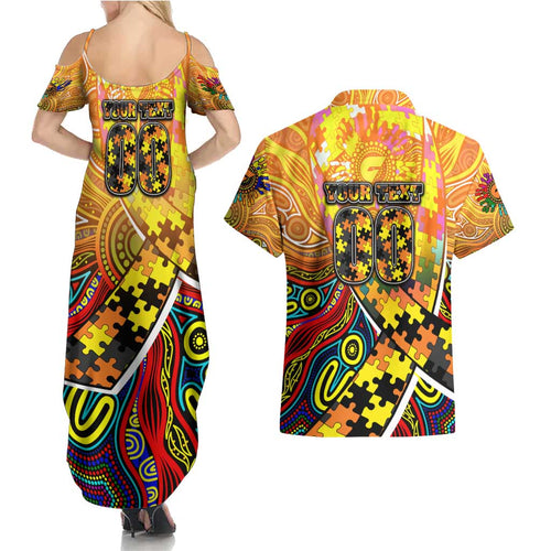 Autism Awareness Australia GWS Giants Couples Matching Summer Maxi Dress and Hawaiian Shirt Aboriginal Indigenous Art