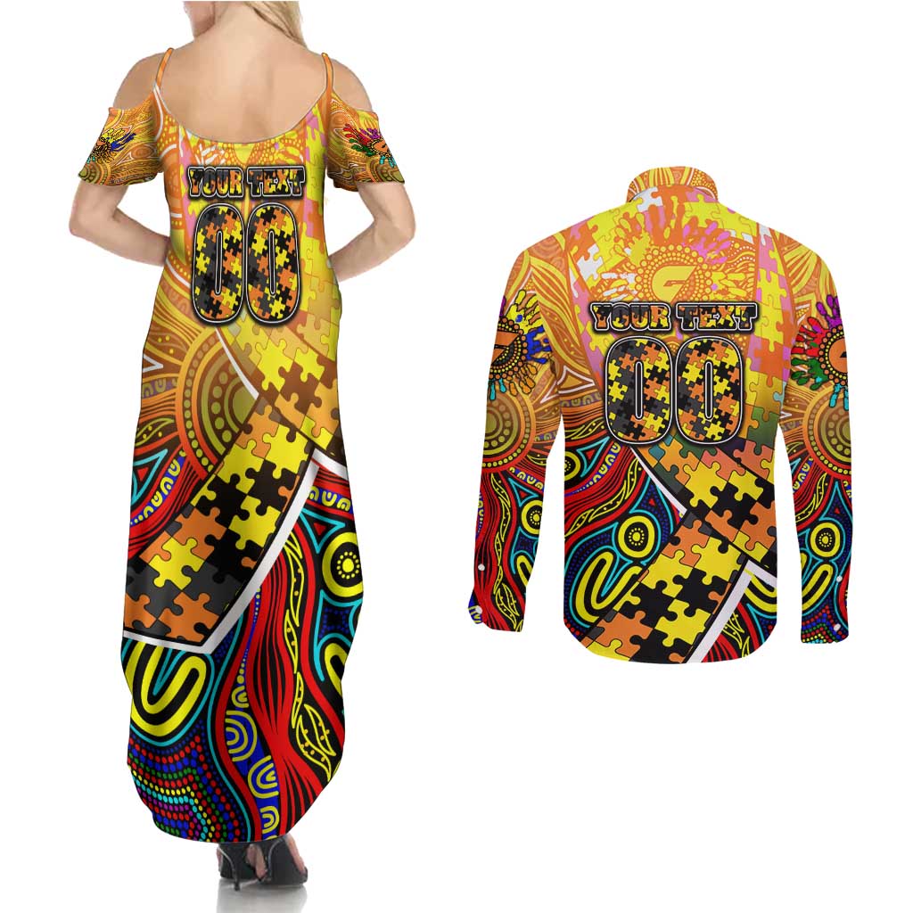 Autism Awareness Australia GWS Giants Couples Matching Summer Maxi Dress and Long Sleeve Button Shirt Aboriginal Indigenous Art