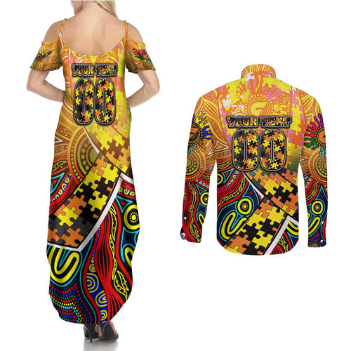 Autism Awareness Australia GWS Giants Couples Matching Summer Maxi Dress and Long Sleeve Button Shirt Aboriginal Indigenous Art