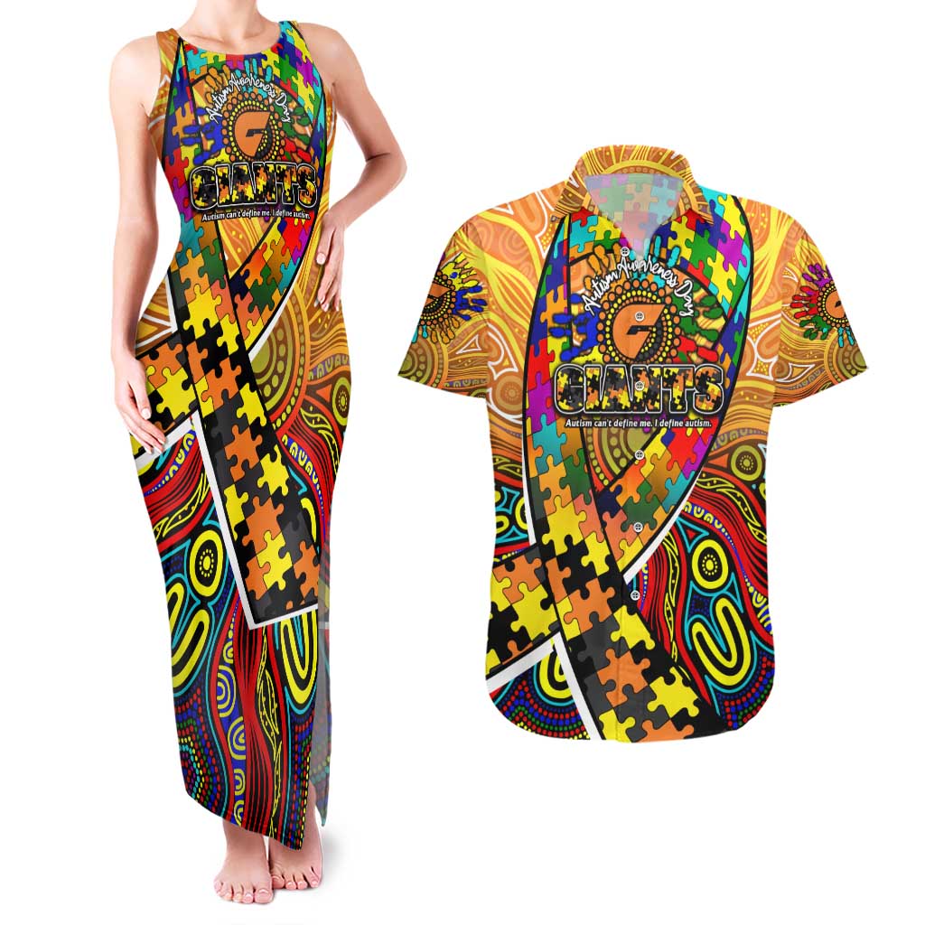 Autism Awareness Australia GWS Giants Couples Matching Tank Maxi Dress and Hawaiian Shirt Aboriginal Indigenous Art