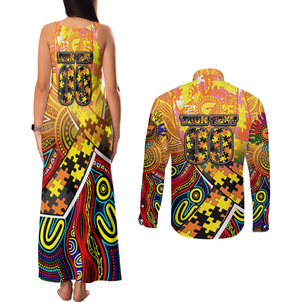 Autism Awareness Australia GWS Giants Couples Matching Tank Maxi Dress and Long Sleeve Button Shirt Aboriginal Indigenous Art
