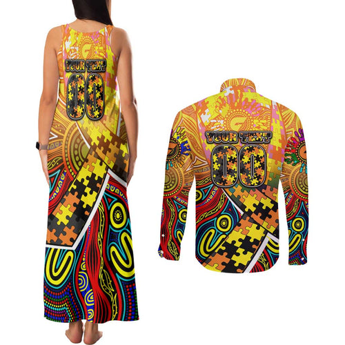 Autism Awareness Australia GWS Giants Couples Matching Tank Maxi Dress and Long Sleeve Button Shirt Aboriginal Indigenous Art
