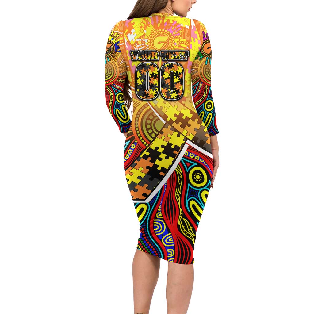 Autism Awareness Australia GWS Giants Family Matching Long Sleeve Bodycon Dress and Hawaiian Shirt Aboriginal Indigenous Art
