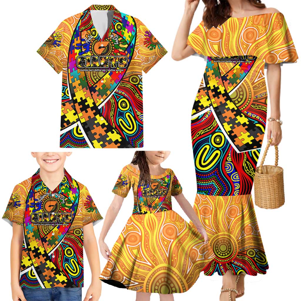 Autism Awareness Australia GWS Giants Family Matching Mermaid Dress and Hawaiian Shirt Aboriginal Indigenous Art
