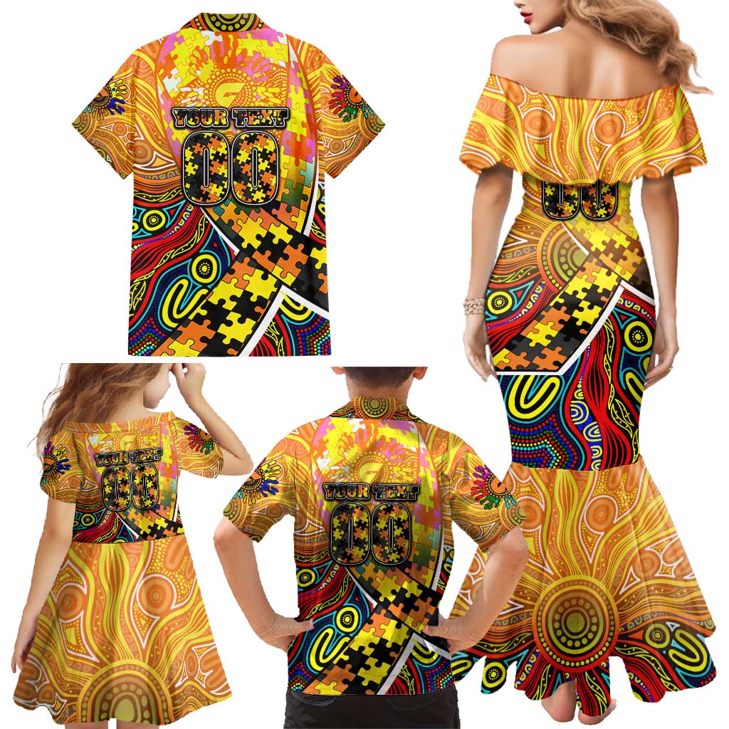 Autism Awareness Australia GWS Giants Family Matching Mermaid Dress and Hawaiian Shirt Aboriginal Indigenous Art