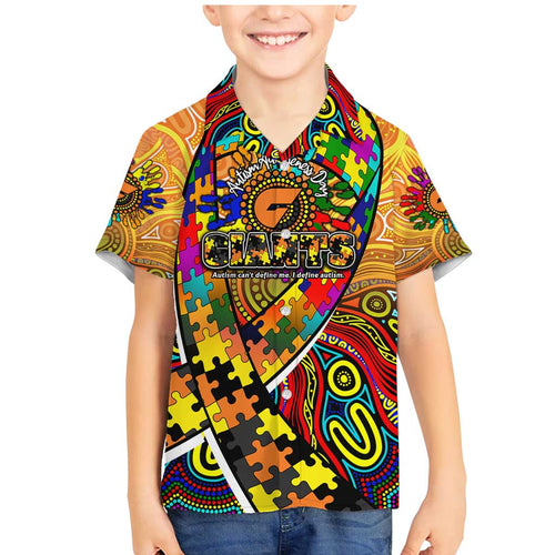 Autism Awareness Australia GWS Giants Family Matching Mermaid Dress and Hawaiian Shirt Aboriginal Indigenous Art