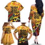Autism Awareness Australia GWS Giants Family Matching Off The Shoulder Long Sleeve Dress and Hawaiian Shirt Aboriginal Indigenous Art