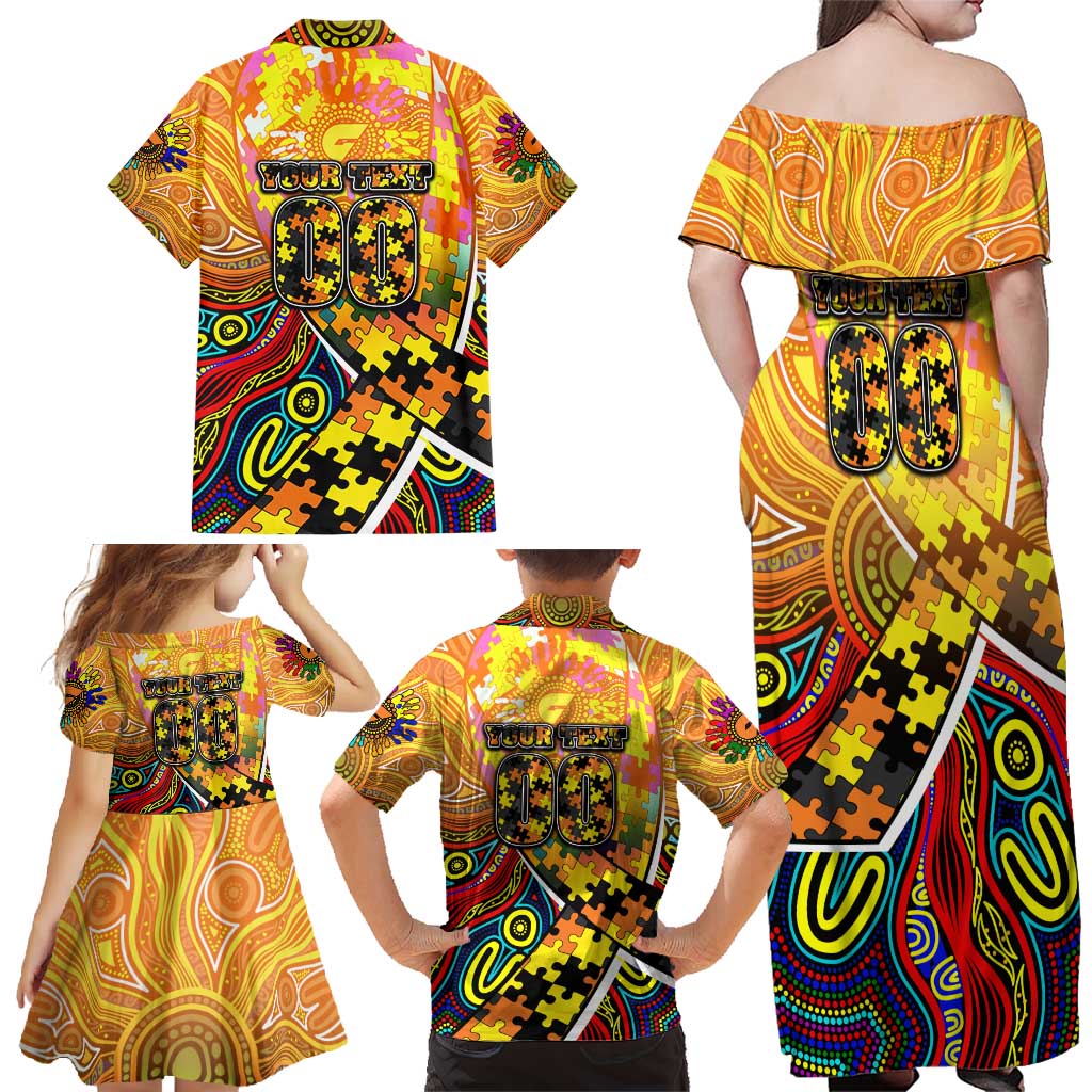 Autism Awareness Australia GWS Giants Family Matching Off Shoulder Maxi Dress and Hawaiian Shirt Aboriginal Indigenous Art