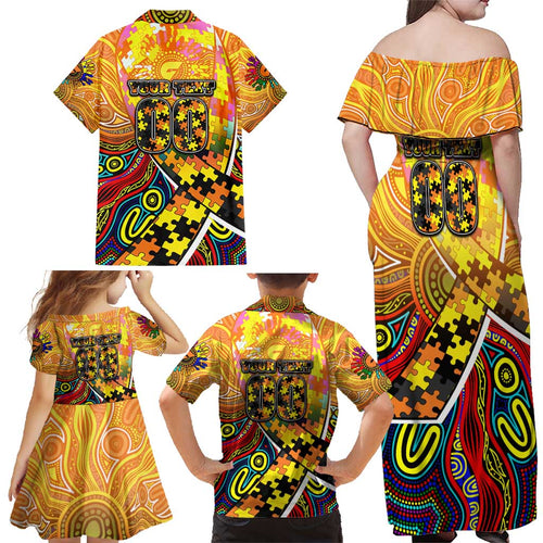 Autism Awareness Australia GWS Giants Family Matching Off Shoulder Maxi Dress and Hawaiian Shirt Aboriginal Indigenous Art