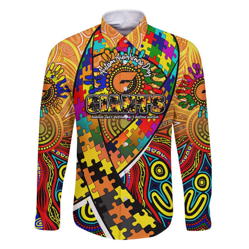 Autism Awareness Australia GWS Giants Family Matching Off Shoulder Maxi Dress and Hawaiian Shirt Aboriginal Indigenous Art