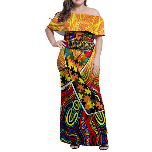 Autism Awareness Australia GWS Giants Family Matching Off Shoulder Maxi Dress and Hawaiian Shirt Aboriginal Indigenous Art