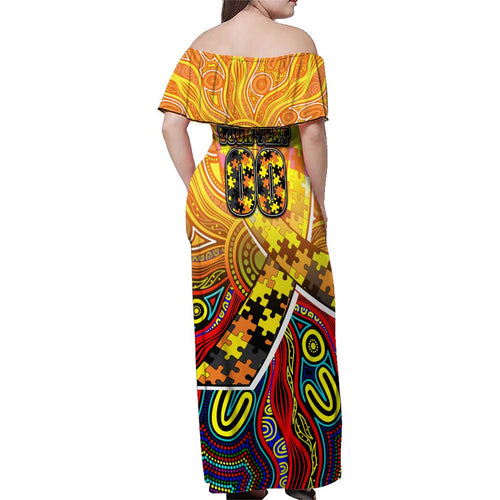 Autism Awareness Australia GWS Giants Family Matching Off Shoulder Maxi Dress and Hawaiian Shirt Aboriginal Indigenous Art