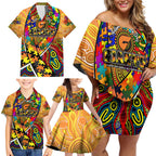 Autism Awareness Australia GWS Giants Family Matching Off Shoulder Short Dress and Hawaiian Shirt Aboriginal Indigenous Art