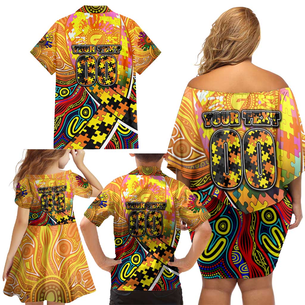 Autism Awareness Australia GWS Giants Family Matching Off Shoulder Short Dress and Hawaiian Shirt Aboriginal Indigenous Art