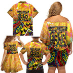 Autism Awareness Australia GWS Giants Family Matching Off Shoulder Short Dress and Hawaiian Shirt Aboriginal Indigenous Art