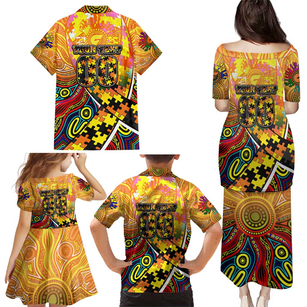 Autism Awareness Australia GWS Giants Family Matching Puletasi and Hawaiian Shirt Aboriginal Indigenous Art
