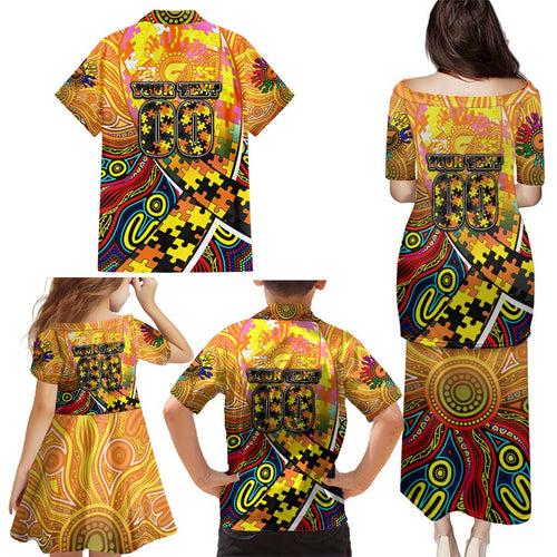Autism Awareness Australia GWS Giants Family Matching Puletasi and Hawaiian Shirt Aboriginal Indigenous Art