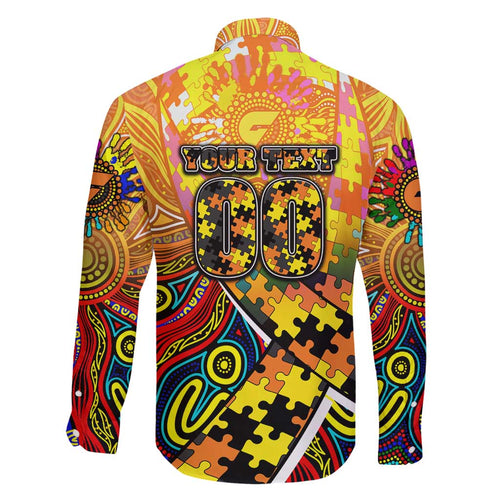 Autism Awareness Australia GWS Giants Family Matching Puletasi and Hawaiian Shirt Aboriginal Indigenous Art