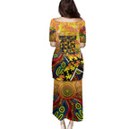 Autism Awareness Australia GWS Giants Family Matching Puletasi and Hawaiian Shirt Aboriginal Indigenous Art