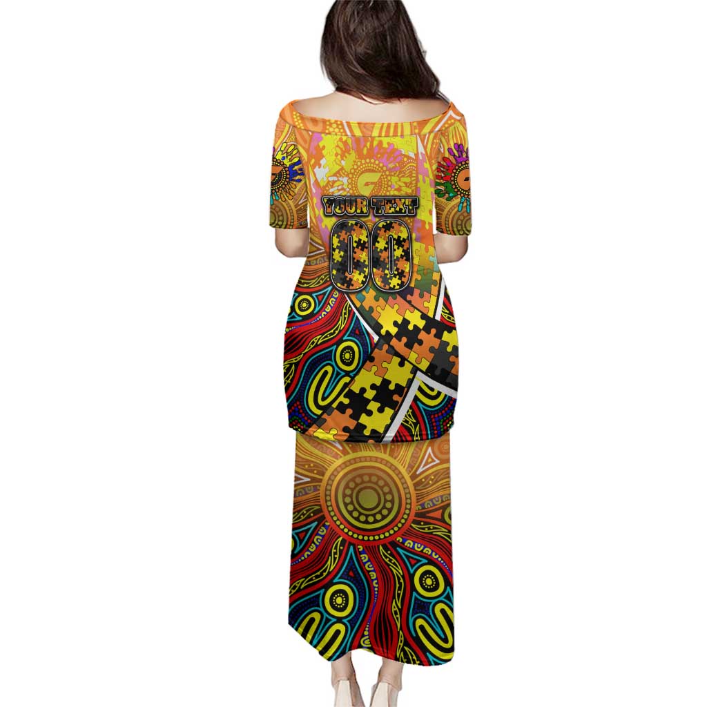 Autism Awareness Australia GWS Giants Family Matching Puletasi and Hawaiian Shirt Aboriginal Indigenous Art