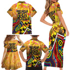 Autism Awareness Australia GWS Giants Family Matching Short Sleeve Bodycon Dress and Hawaiian Shirt Aboriginal Indigenous Art