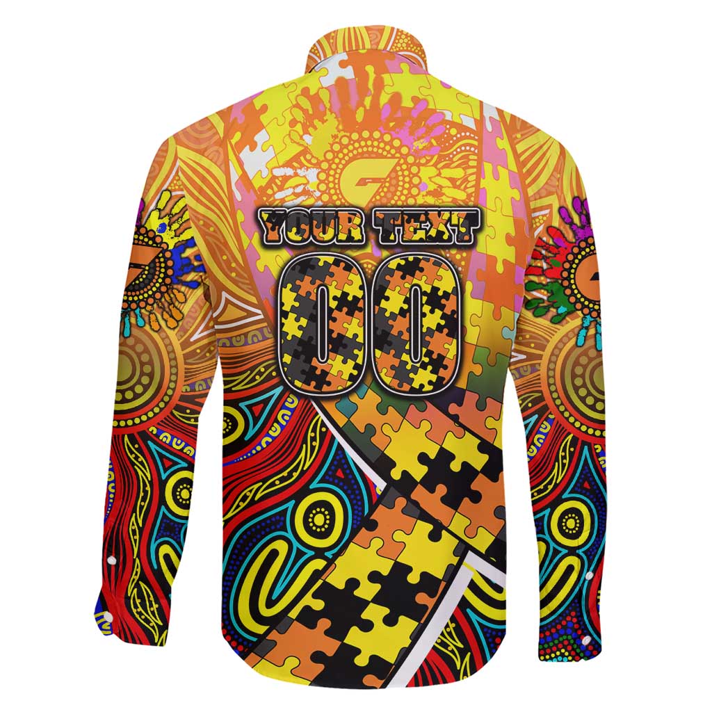 Autism Awareness Australia GWS Giants Family Matching Short Sleeve Bodycon Dress and Hawaiian Shirt Aboriginal Indigenous Art