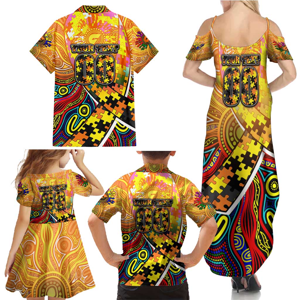 Autism Awareness Australia GWS Giants Family Matching Summer Maxi Dress and Hawaiian Shirt Aboriginal Indigenous Art