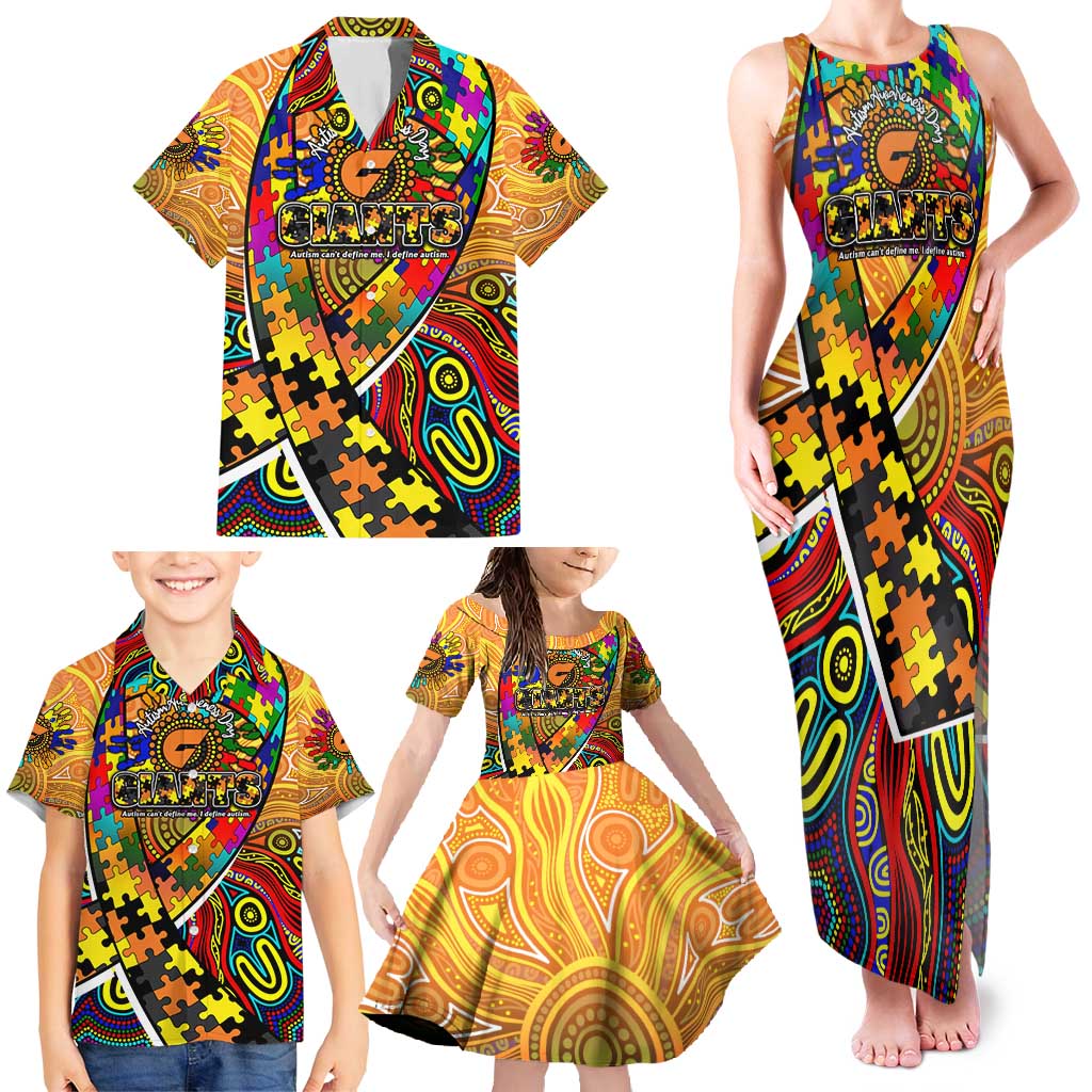 Autism Awareness Australia GWS Giants Family Matching Tank Maxi Dress and Hawaiian Shirt Aboriginal Indigenous Art