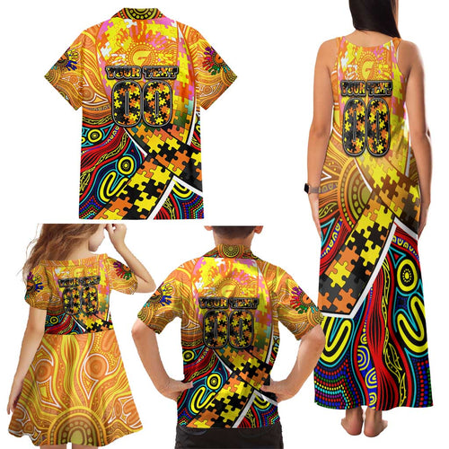 Autism Awareness Australia GWS Giants Family Matching Tank Maxi Dress and Hawaiian Shirt Aboriginal Indigenous Art