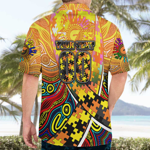 Autism Awareness Australia GWS Giants Hawaiian Shirt Aboriginal Indigenous Art