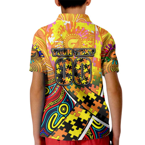 Autism Awareness Australia GWS Giants Kid Polo Shirt Aboriginal Indigenous Art