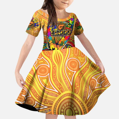 Autism Awareness Australia GWS Giants Kid Short Sleeve Dress Aboriginal Indigenous Art