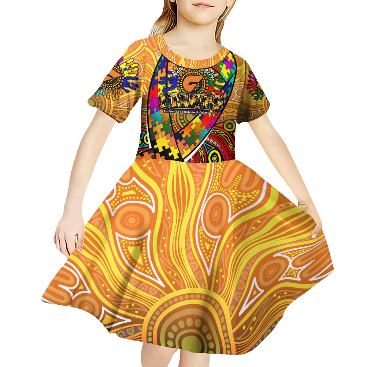 Autism Awareness Australia GWS Giants Kid Short Sleeve Dress Aboriginal Indigenous Art