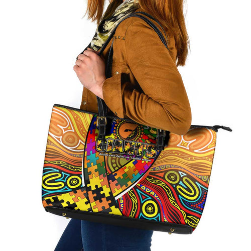Autism Awareness Australia GWS Giants Leather Tote Bag Aboriginal Indigenous Art