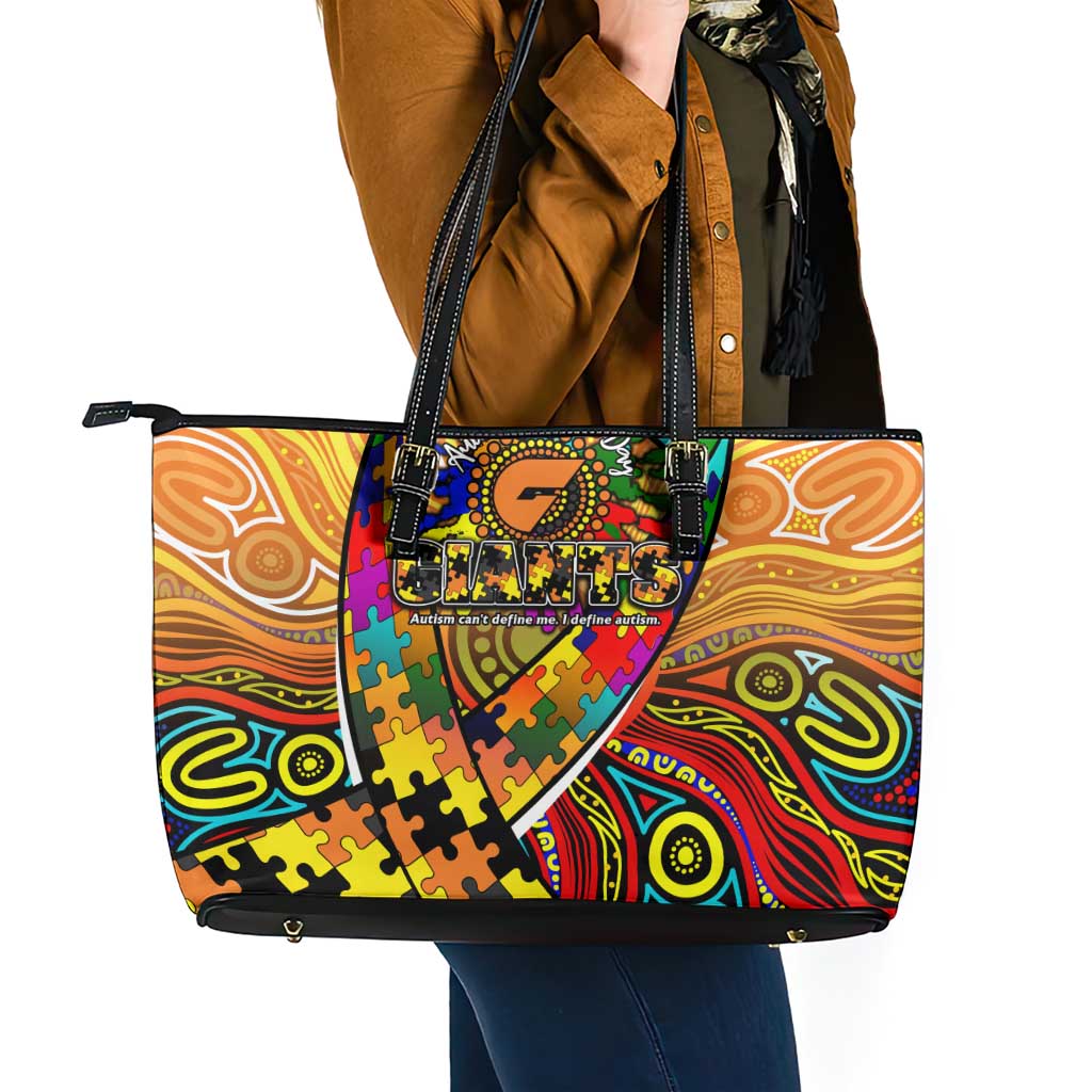 Autism Awareness Australia GWS Giants Leather Tote Bag Aboriginal Indigenous Art