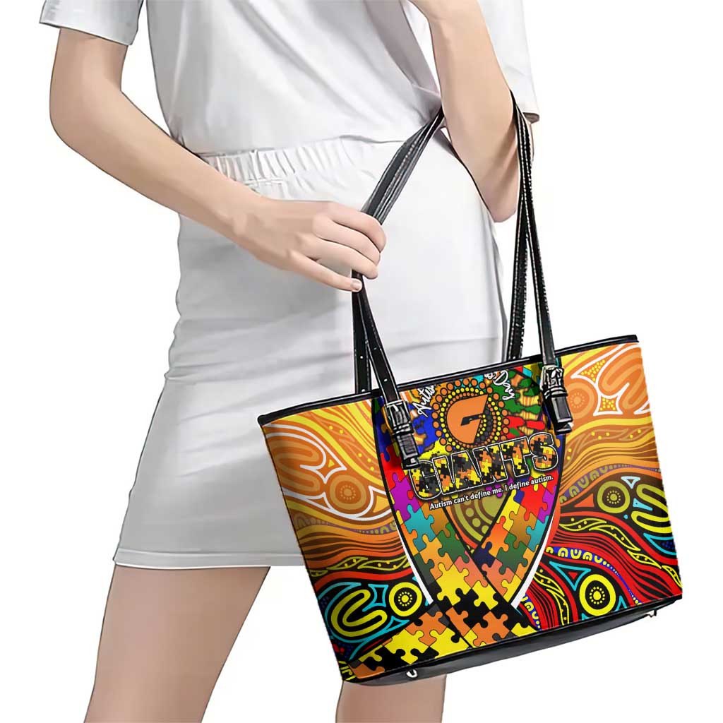 Autism Awareness Australia GWS Giants Leather Tote Bag Aboriginal Indigenous Art